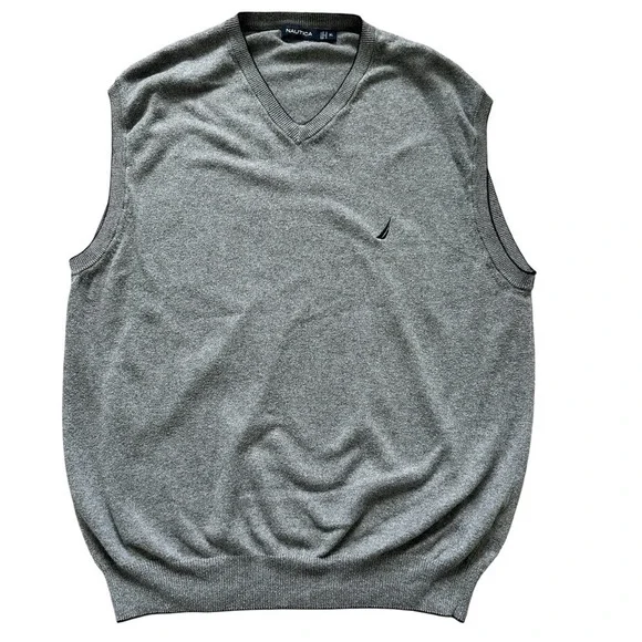 Nautica Navtech Sweater Vest XL Gray V-Neck Cashmere Blend Logo Ribbed Hem - Picture 2 of 11